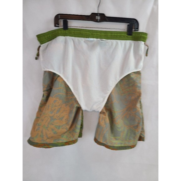 Sand N Sun Mens (M) Sage Green and Orange w/Drawstring Waist & Lined Swim Trunks - Picture 5 of 8